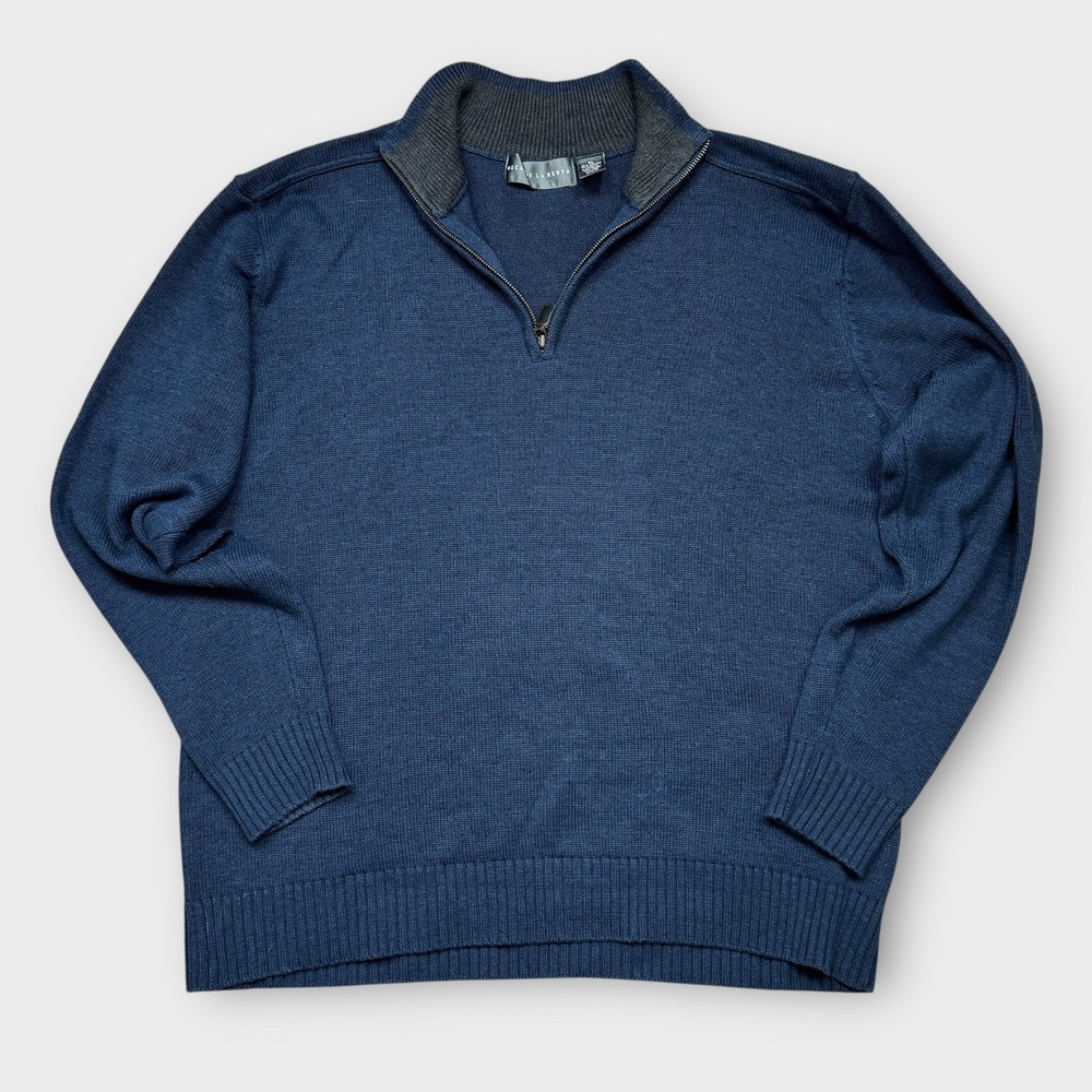 Oscar de la Renta Men's Blue Cotton‎ Blend 1/4 Zip Sweater XL